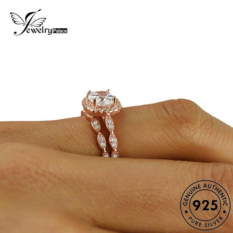 JEWELRYPALACE Simple Silver korea 925 Murni Circle Silver Aksesori Diamond Cincin Nikah Kawin Couple Gold Sterling Perhiasan Original Pasangan Asli Perak Moissanite R1586