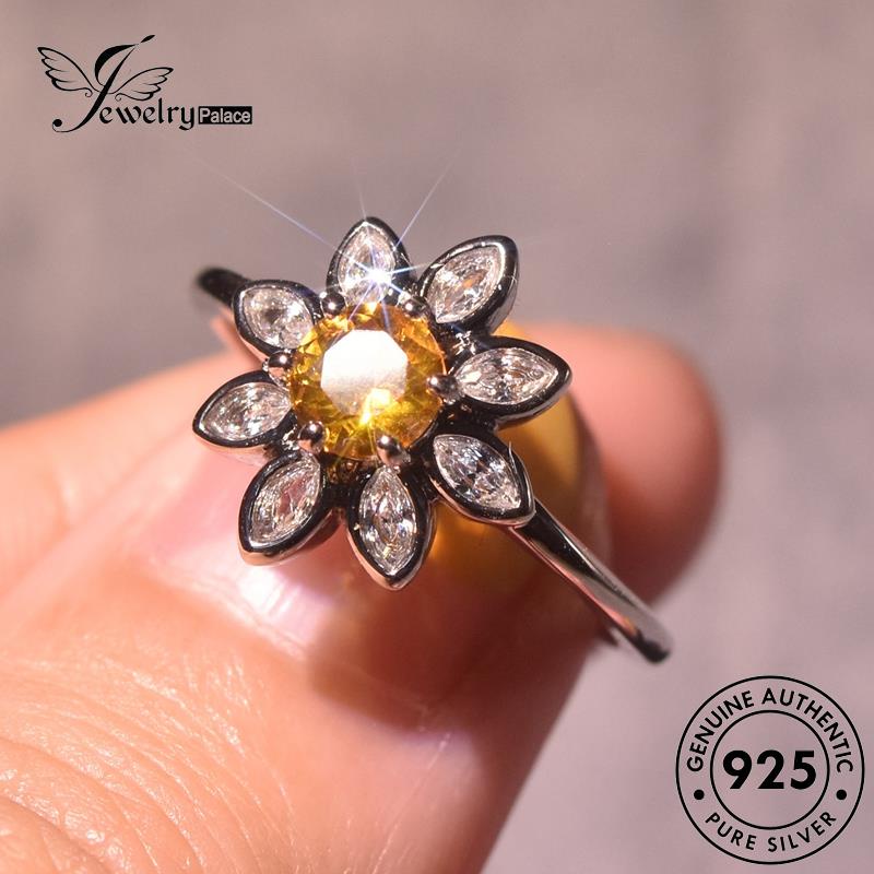 JEWELRYPALACE Asli 925 Perak Flowers Silver Kawin Silver Wanita Simple Original Sterling korea Citrine Aksesori Nikah Murni Cincin Perhiasan R1662