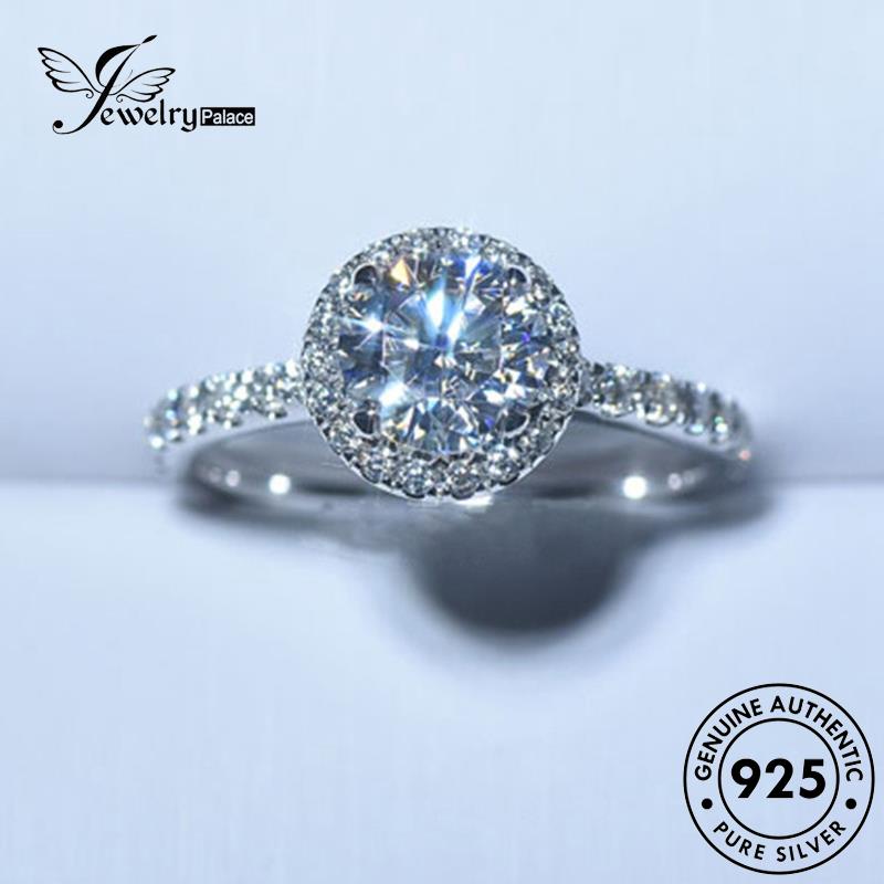 JEWELRYPALACE Round Perak Cincin 925 Wanita Murni Kawin Original Classic Moissanite Nikah Silver Sterling korea Asli Diamond Aksesori Perhiasan Silver R1675