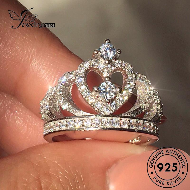 JEWELRYPALACE Gold Cincin Original Nikah Diamond Moissanite Murni 925 korea Sterling Silver Asli Kawin Crown Aksesori Silver Perak Wanita Personalized Perhiasan R1695