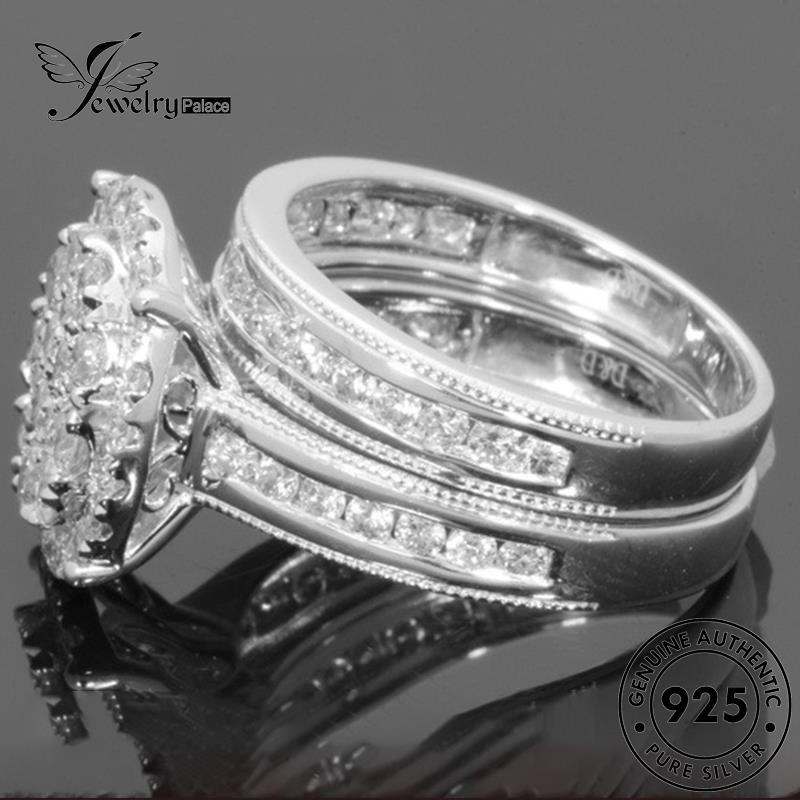 JEWELRYPALACE Luxurious 925 Pasangan Couple Kawin Murni Asli Moissanite Sterling Gold Aksesori Silver Diamond Cincin Nikah Perak korea Original Perhiasan Silver R1704