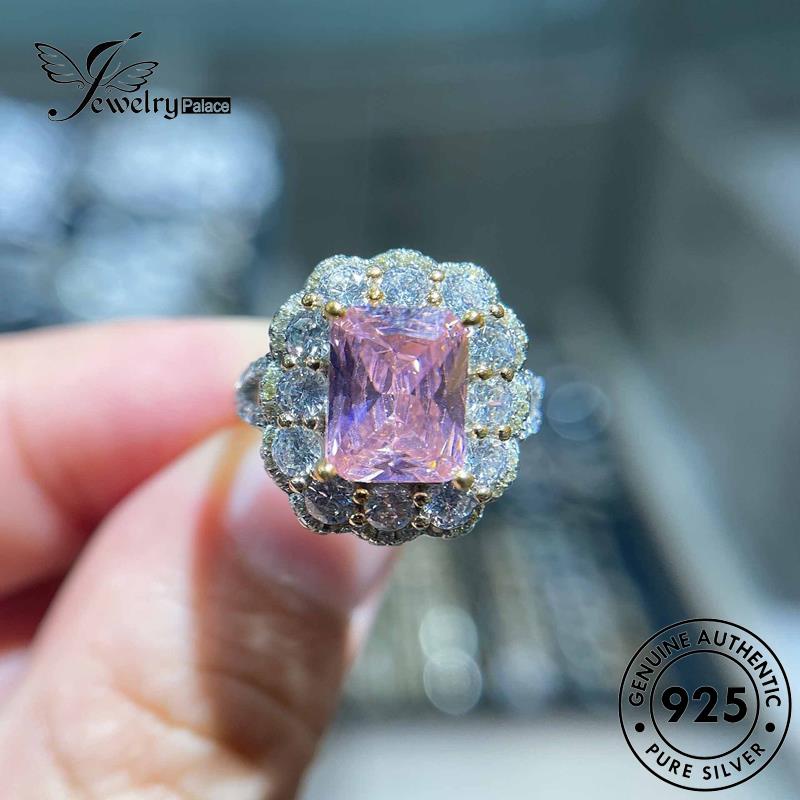 JEWELRYPALACE Silver Wanita Asli 925 Square Aksesori Cincin korea Kawin Perhiasan Silver Original Murni Pink Nikah Personality Sterling Perak Diamond Crystal R1841