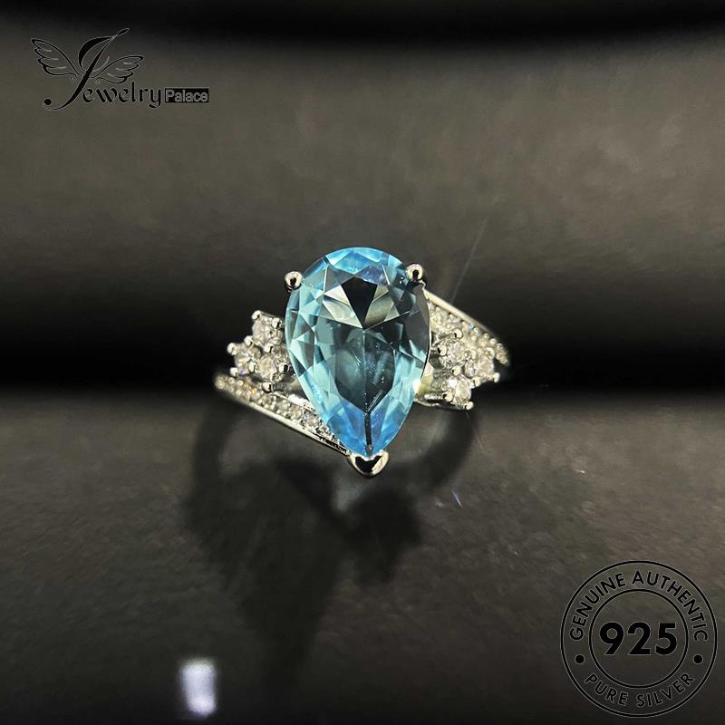 JEWELRYPALACE Murni Silver Cincin Kawin Aksesori Sterling Aquamarine Silver Asli 925 Shape Drop Original Nikah korea Perak Perhiasan Wanita Simple R1842