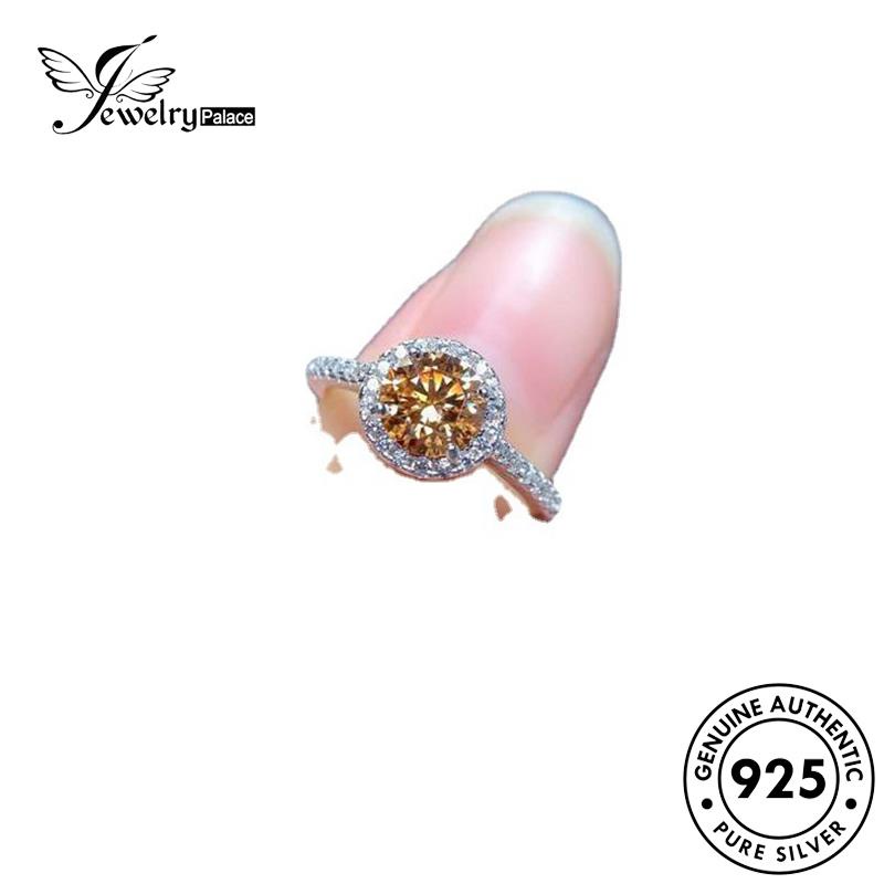 JEWELRYPALACE Cincin Sterling korea Citrine Aksesori Nikah Silver Murni Perhiasan Kawin Classic Asli Original 925 Perak Wanita Silver Round R1883