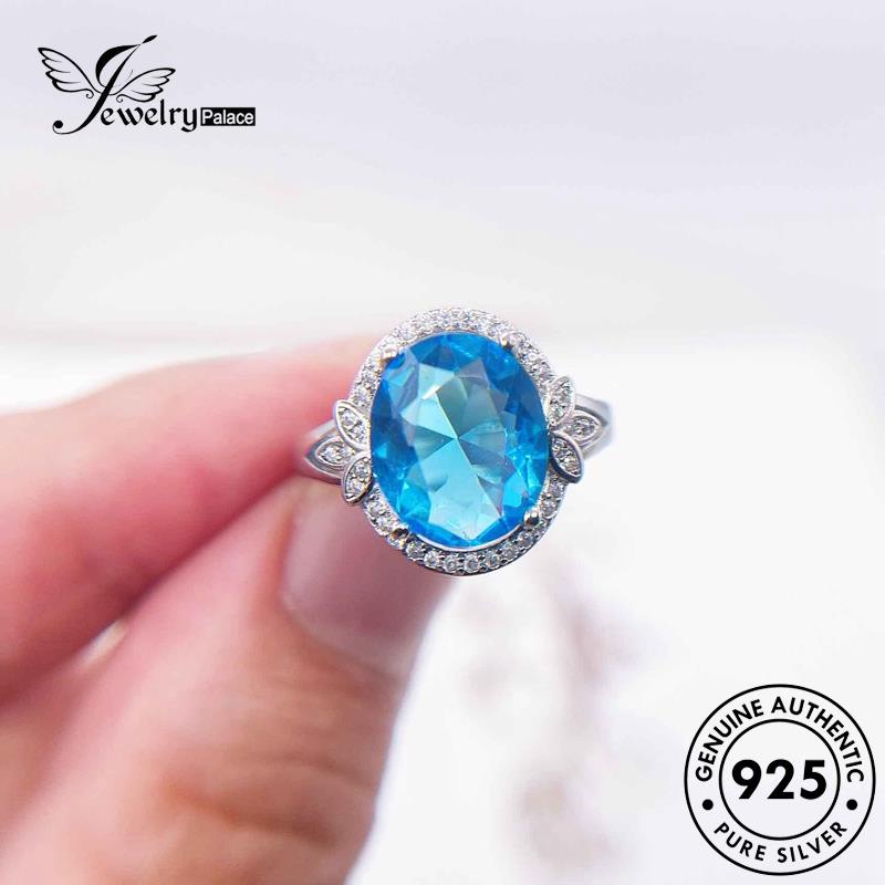 JEWELRYPALACE Aksesori Silver korea Asli Oval Sterling Nikah Kawin Perak Aquamarine Wanita 925 Perhiasan Silver Original Cincin Classic Murni R1927