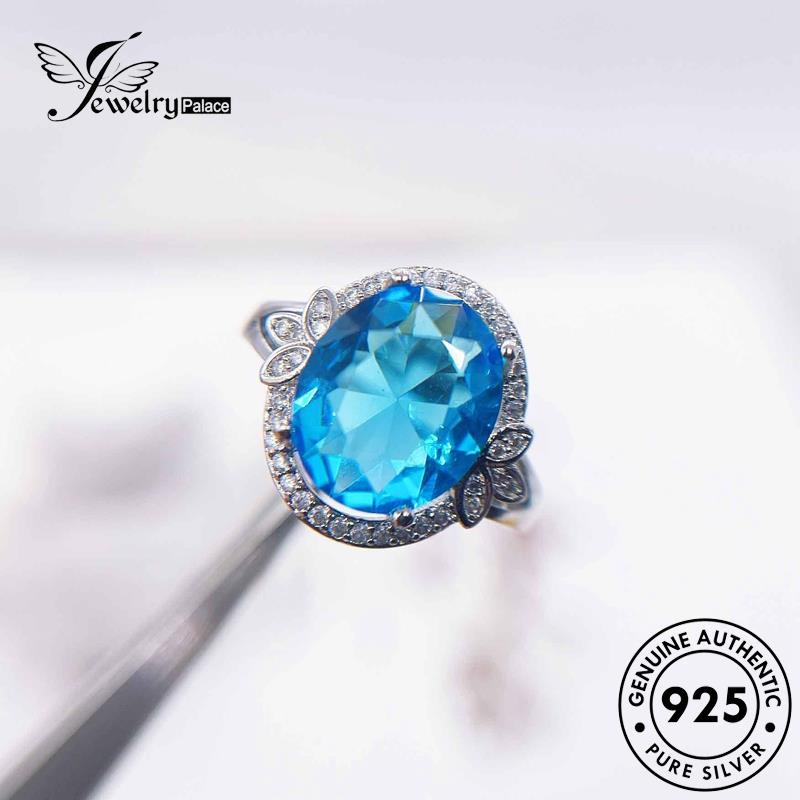 JEWELRYPALACE Aksesori Silver korea Asli Oval Sterling Nikah Kawin Perak Aquamarine Wanita 925 Perhiasan Silver Original Cincin Classic Murni R1927