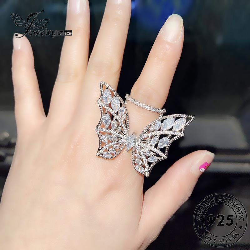 JEWELRYPALACE Perhiasan Creative Wanita Silver Original Sterling Asli Aksesori Kawin Diamond Cincin Nikah korea Murni 925 Moissanite Butterfly Silver Perak R1978