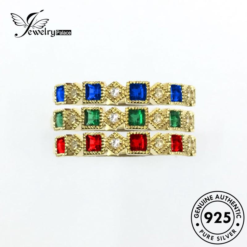 JEWELRYPALACE Sterling Silver Murni Emerald Perhiasan korea Diamond Kawin Aksesori Original Asli 925 Cincin Nikah Square Wanita Personalized Perak Silver R2018