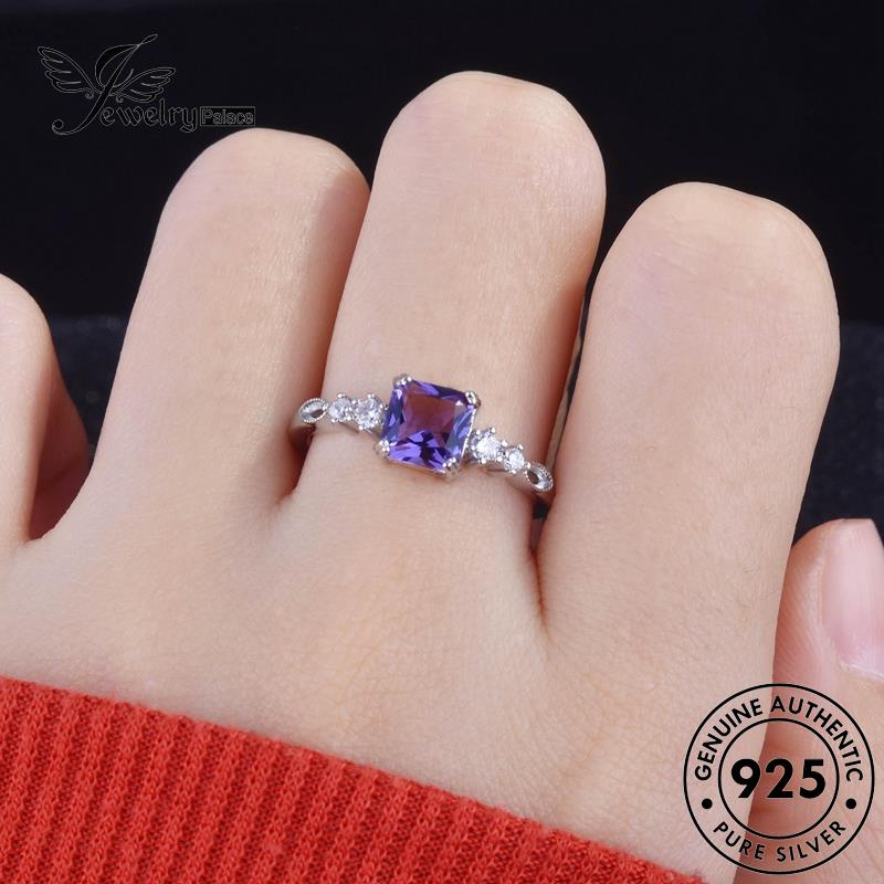 JEWELRYPALACE Nikah korea Simple Asli 925 Silver Perhiasan Square Amethyst Sterling Perak Silver Wanita Original Murni Aksesori Kawin Cincin R2149