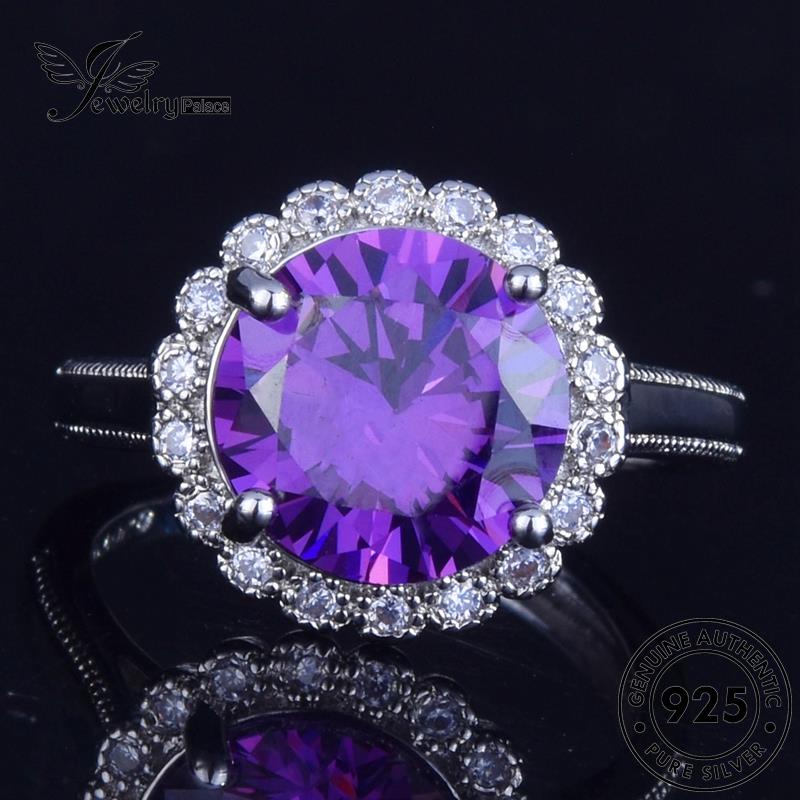 JEWELRYPALACE Aksesori Original 925 korea Silver Perak Retro Kawin Round Perhiasan Wanita Nikah Cincin Sterling Murni Amethyst Silver Asli R2167