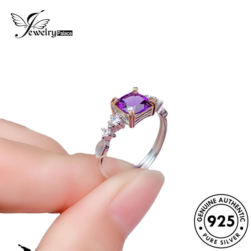 JEWELRYPALACE Temperament Aksesori Amethyst Nikah Asli Perhiasan Wanita Murni Perak Original Silver 925 korea Two-Color Sterling Silver Cincin Kawin R2280