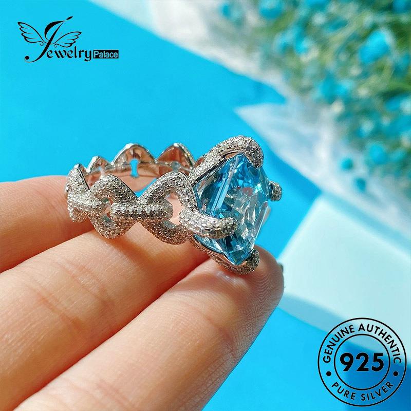 JEWELRYPALACE Sterling Square Cincin Silver Nikah Aksesori Murni Silver Luxury Asli Aquamarine Original 925 Wanita korea Kawin Perak Perhiasan R2301