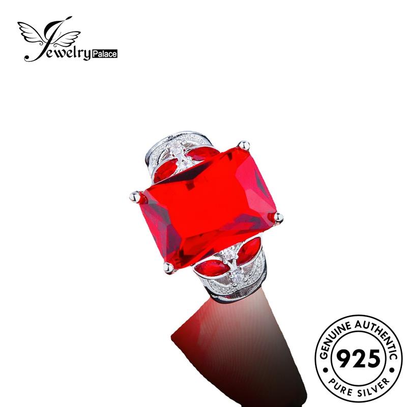 JEWELRYPALACE Silver Perhiasan Luxury Diamond Square Nikah korea Murni Ruby Cincin Sterling 925 Perak Original Asli Aksesori Kawin Silver Wanita R2337