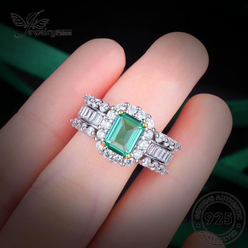 JEWELRYPALACE Rows Original 925 korea Three Silver Nikah Perak Wanita Sterling Emerald Asli Aksesori Cincin Luxury Perhiasan Silver Murni Kawin R2338