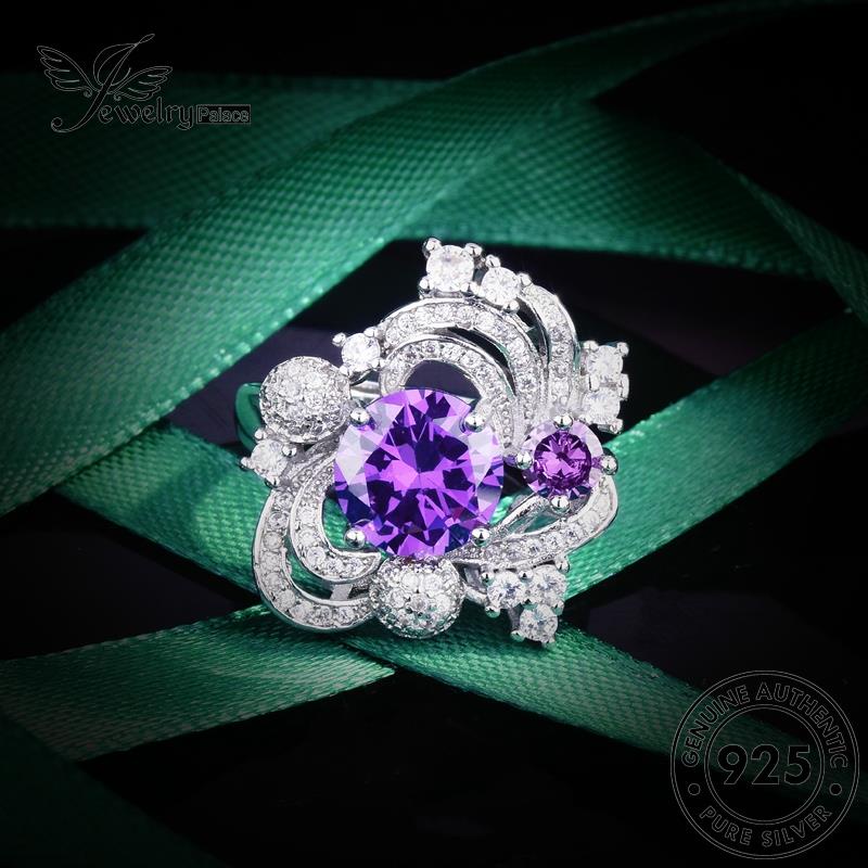 JEWELRYPALACE Nikah Kawin Original Murni Perhiasan Flower Shape Amethyst Aksesori Sterling Silver 925 Perak korea Silver Wanita Asli Cincin Creative R2344