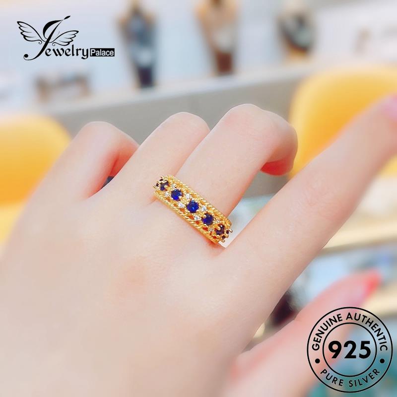 JEWELRYPALACE Sapphire Perak Kawin Wanita Style Court Nikah Silver Gold Perhiasan Original Silver Cincin Retro Aksesori Murni Sterling Asli 925 korea R2379