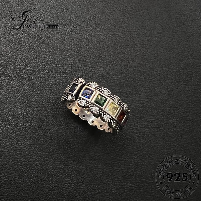 JEWELRYPALACE Cincin Wanita Perhiasan 925 Silver Kawin Pink korea Crystal Murni Nikah Diamond Original Rainbow Retro Silver Perak Sterling Aksesori Asli R2423