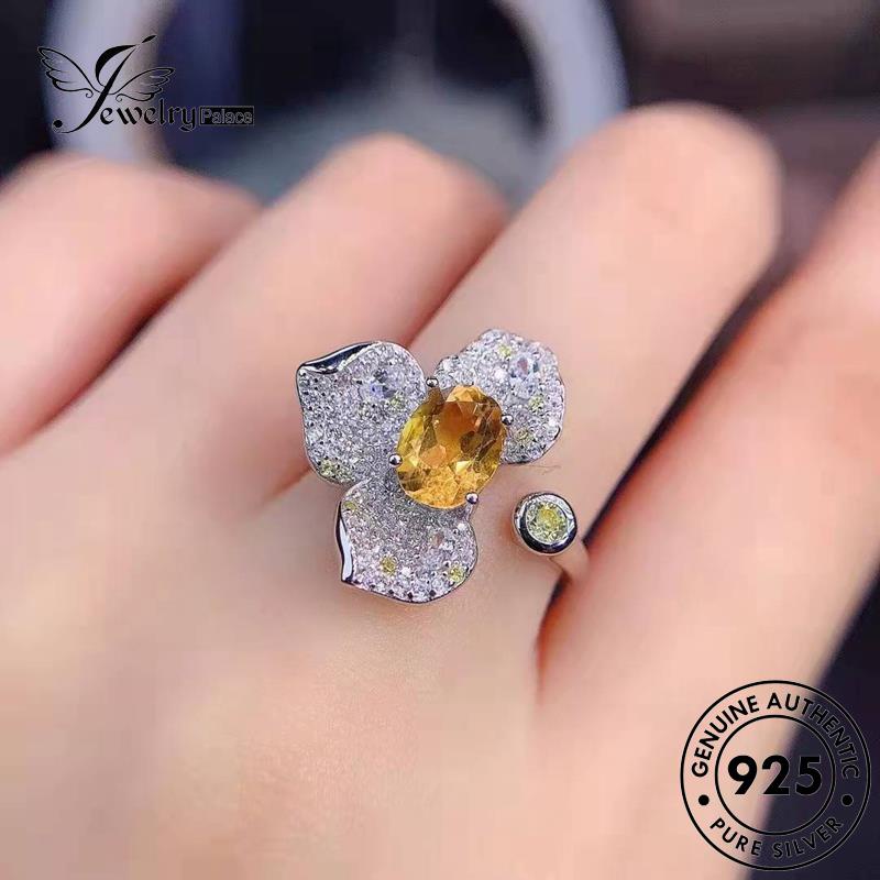 JEWELRYPALACE 925 Murni Cincin Aksesori Asli Perak Sterling Wanita Clover Nikah Original Kawin Citrine korea Silver Perhiasan Creative Silver R2444