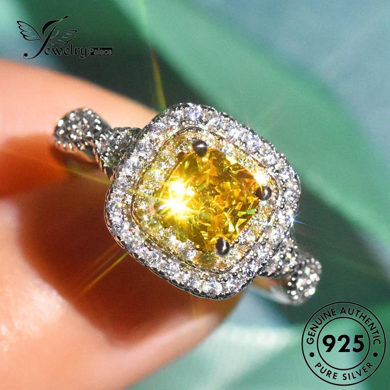 JEWELRYPALACE korea Sterling Asli Perhiasan Silver Square Nikah Wanita Aksesori 925 Citrine Original Perak Silver Murni Kawin Temperament Cincin R2483