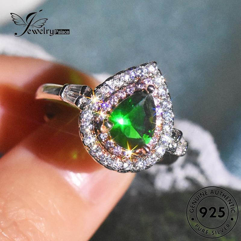 JEWELRYPALACE Original Murni Aksesori Cincin Silver Fashionable Pear Silver Wanita korea Sterling Perak Asli Nikah Emerald 925 Perhiasan Shape Kawin R2506