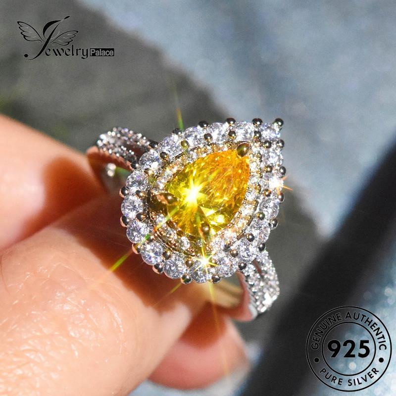 JEWELRYPALACE Perak Aksesori Asli Personality Silver Nikah Shape Original 925 korea Murni Perhiasan Kawin Citrine Sterling Silver Drop Cincin Wanita R2514