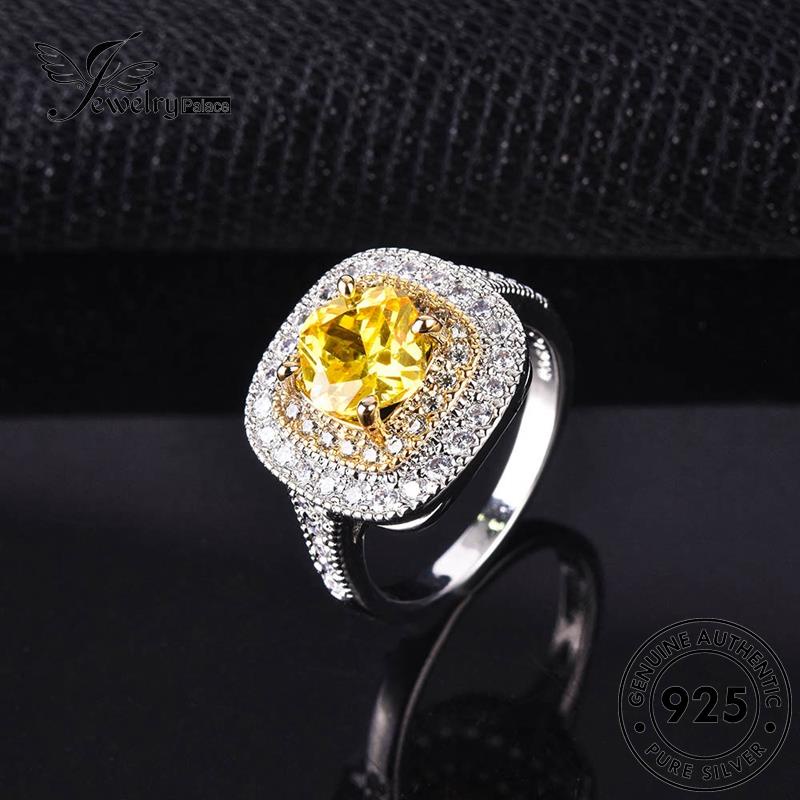 JEWELRYPALACE Asli korea Perhiasan Citrine Original Perak Aksesori Kawin Nikah Sterling Wanita Murni Luxury Cincin Silver 925 Two-Color Silver R2473