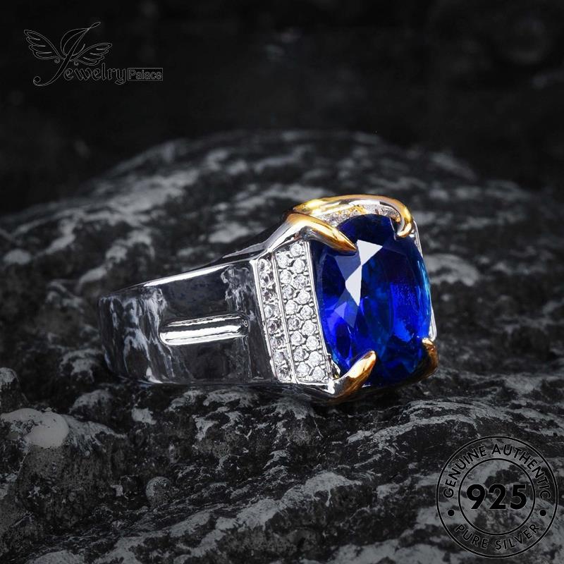 Jewelrypalace Cincin Perak Fashion Asli Sapphire Pria Oval925 R2554