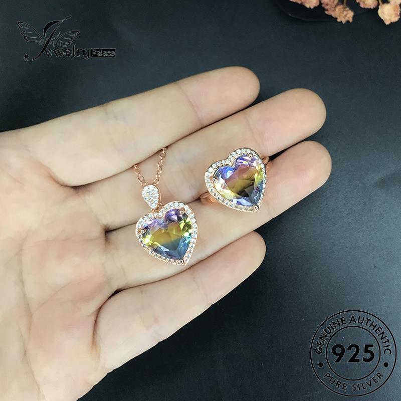 Jewelrypalace Love Asli Simple Wanita Set Berlian Kristal Kalung Pink Perak925 S12