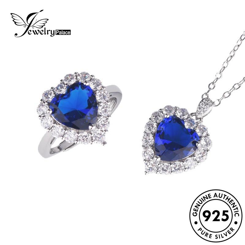 Jewelrypalace Perak Asli Love925 Safir Set Kalung Wanita Kreatif S19