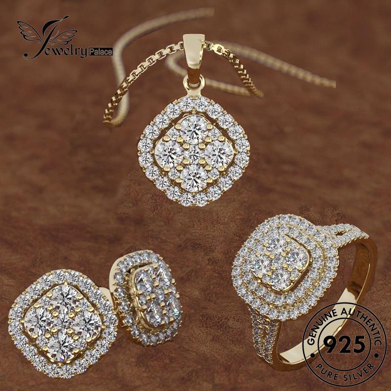 Jewelrypalace Moissanite Perak Berlian Asli Fashion Gold Set Kalung Wanita925 S31