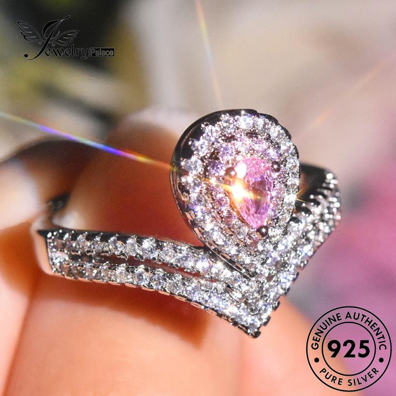 JEWELRYPALACE Fashion Aksesori Pink Nikah Kawin Wanita Cincin Drop Crystal Murni Asli Perak Silver Shape korea Sterling Perhiasan 925 Silver Diamond Original R2526