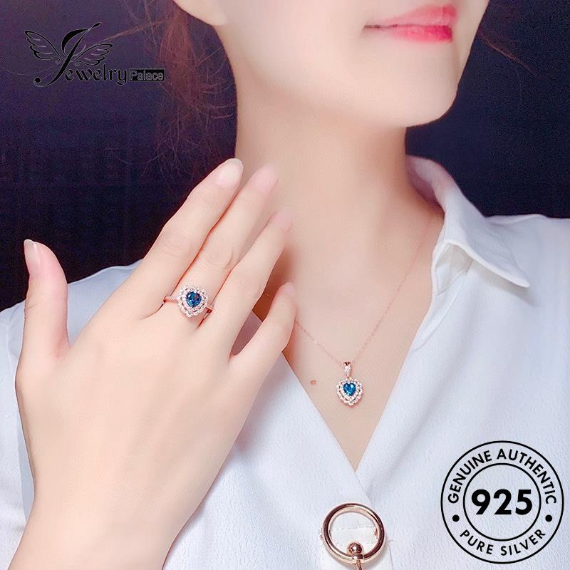 Jewelrypalace Kalung925 Set Asli Wanita Sapphire Love Fashion Perak S95