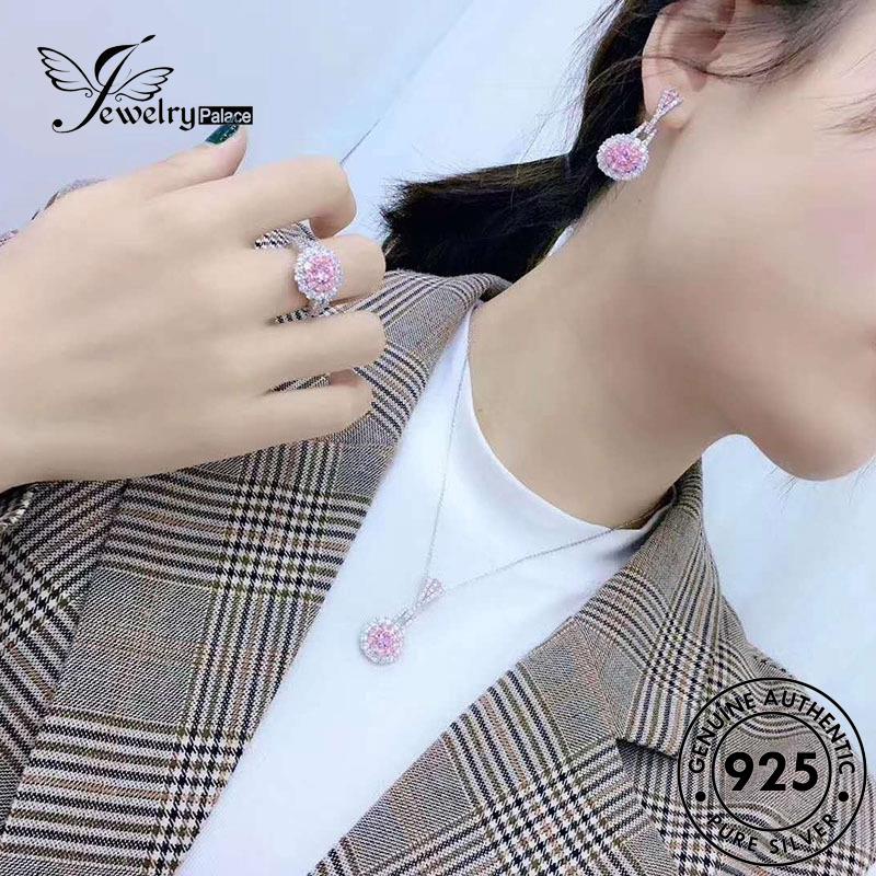Jewelrypalace Pink Berlian925 Kalung Wanita Cerah Set Perak Fashion Kristal Asli S102