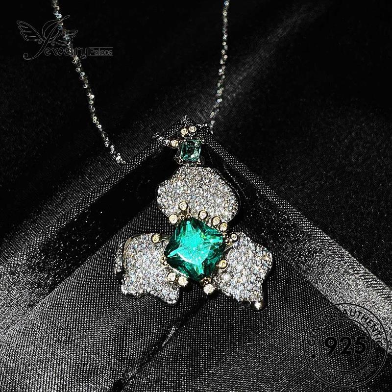 Jewelrypalace Set Emerald Asli Fashion Bunga Perak Wanita925 Kalung S106