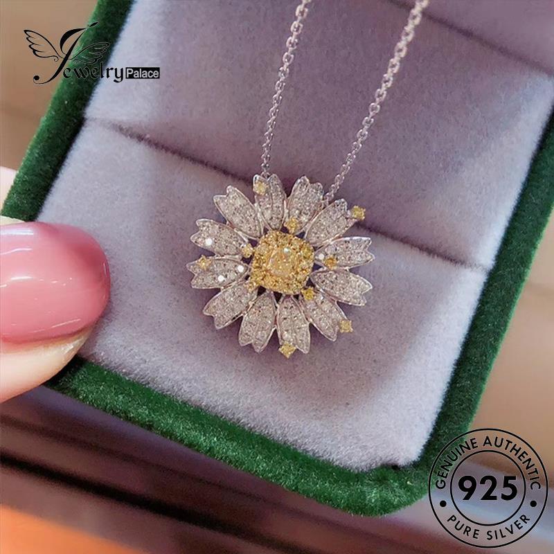 Set Perhiasanpalace Asli Citrine Daisy 925wanita Perak Kalung Lucu S133