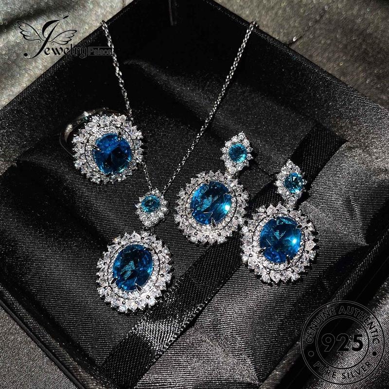 Tempat Perhiasan925Set Kalung Asli Gold Silver Safir Wanita Mewah S143