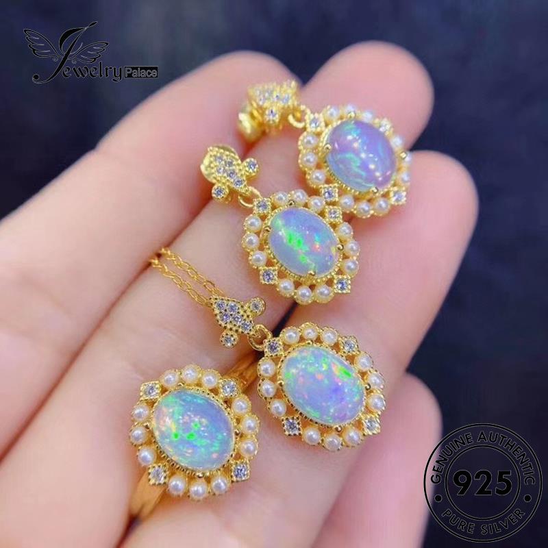 Jewelrypalace Perak Asli Kalung Bulat Wanita Moonstone 925 Set S165