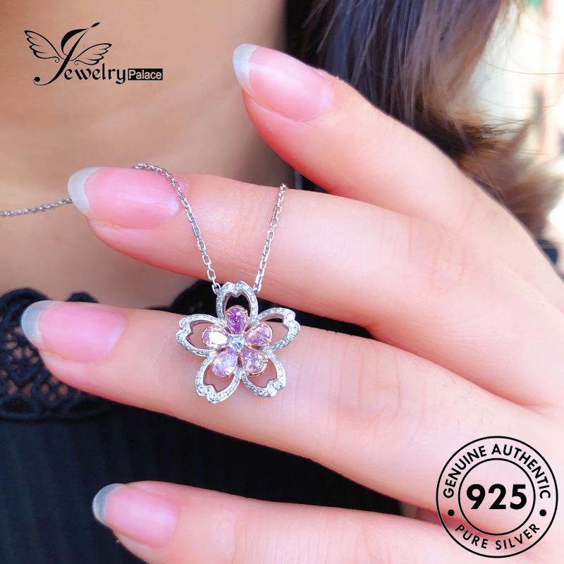 Jewelrypalace Kalung Pink Set Sakura Wanita925 Asli Kristal Manis Perak Berlian S172