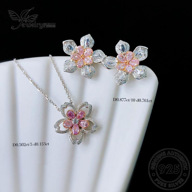 Jewelrypalace Kalung Pink Set Sakura Wanita925 Asli Kristal Manis Perak Berlian S172