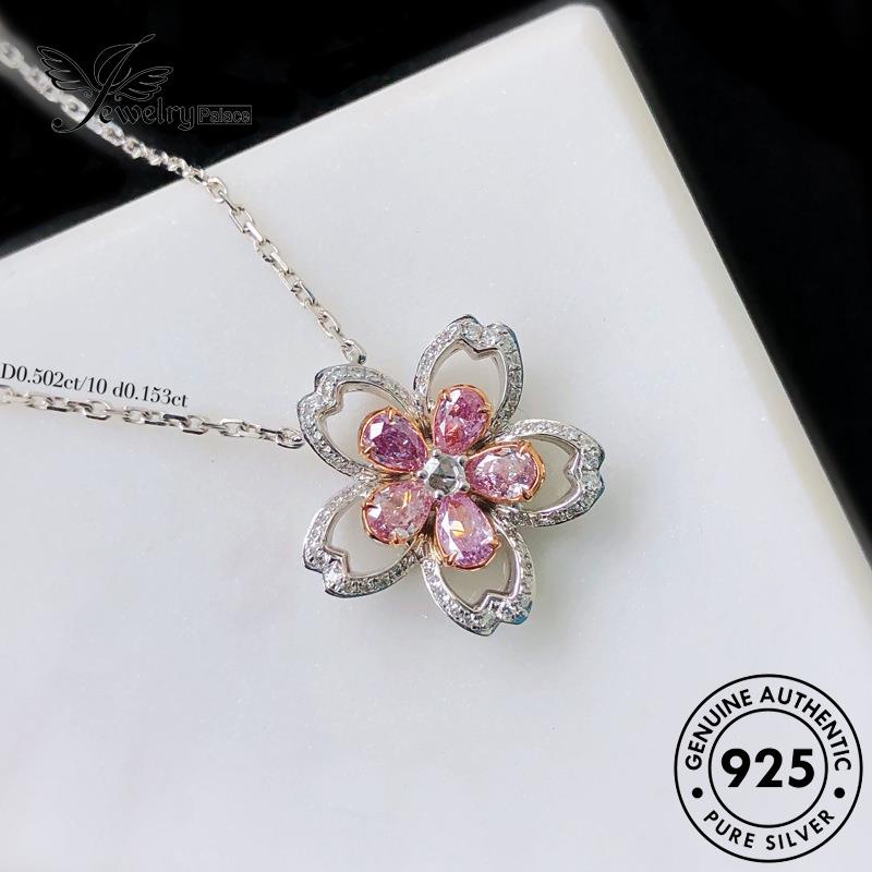 Jewelrypalace Kalung Pink Set Sakura Wanita925 Asli Kristal Manis Perak Berlian S172