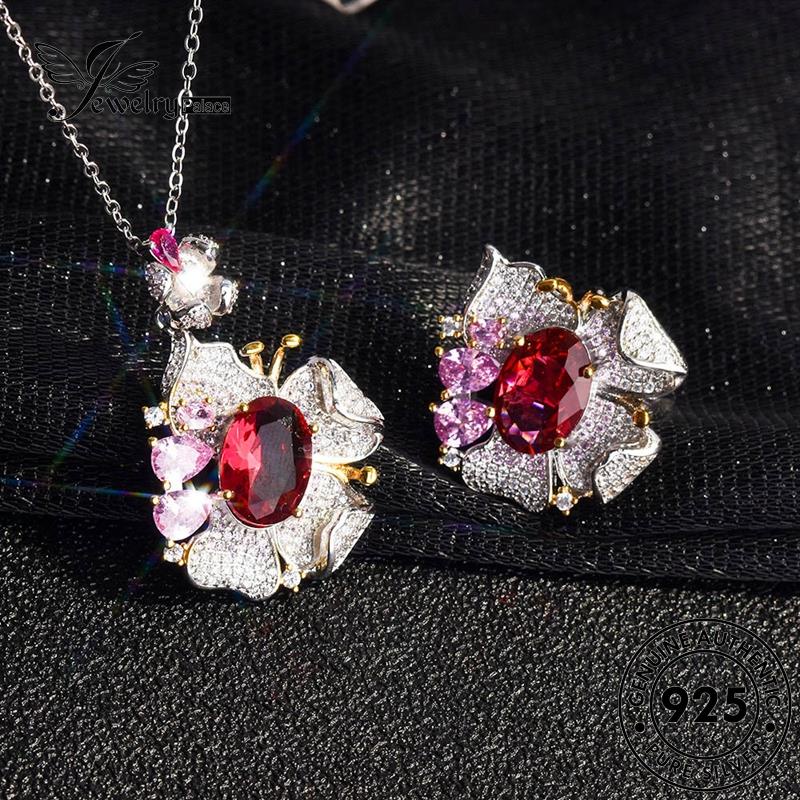 Jewelrypalace Kalung Ruby Mewah Perak925 Set Wanita Asli Kupu S176