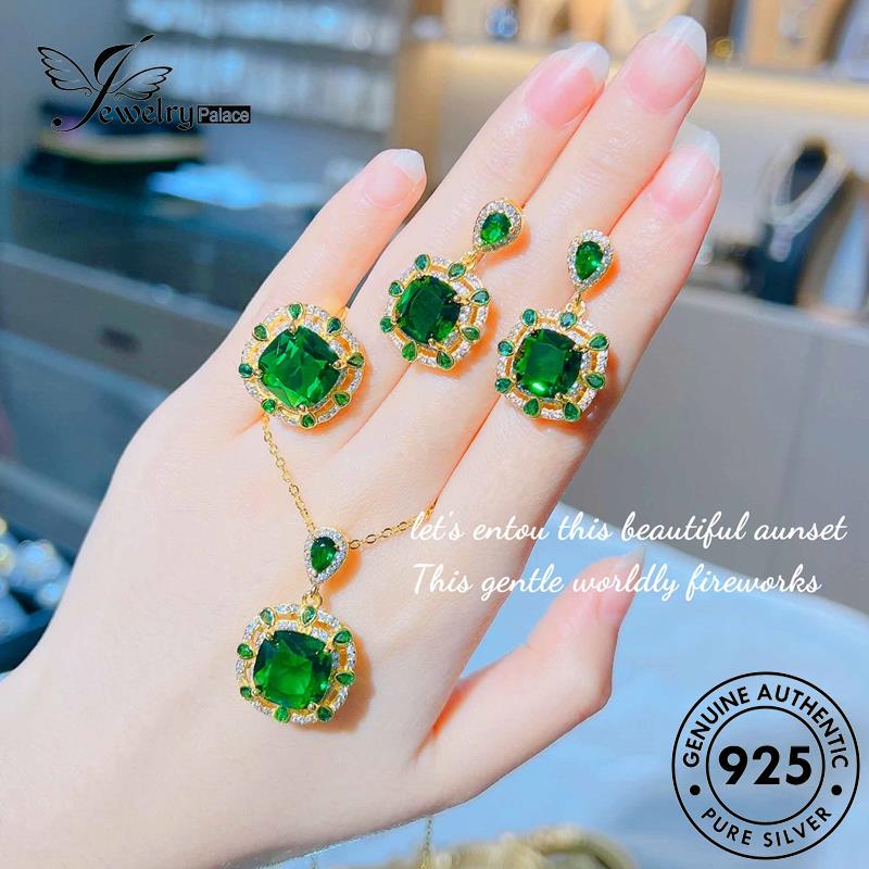 Jewelrypalace Retro Citrine Wanita Asli Kalung Persegi Perak925 Set S249