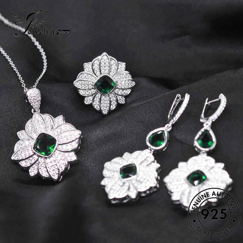 Jewelrypalace Kalung Wanita Kreatif Asli Kelopak Zamrud Perak925 Set S252