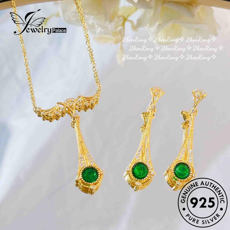 Jewelrypalace925 Kalung Fashion Emerald Wanita Sayap Set Asli Angel Silver S264