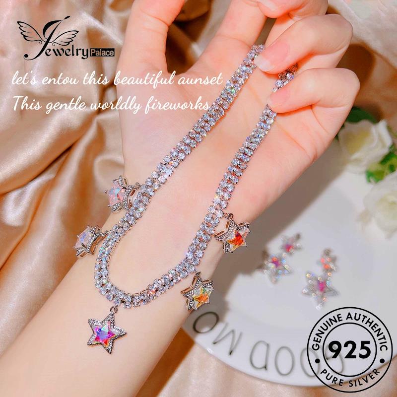 Jewelrypalace Perak Asli925 Kalung Berlian Wanita Set Bintang Pink Manis Kristal S283
