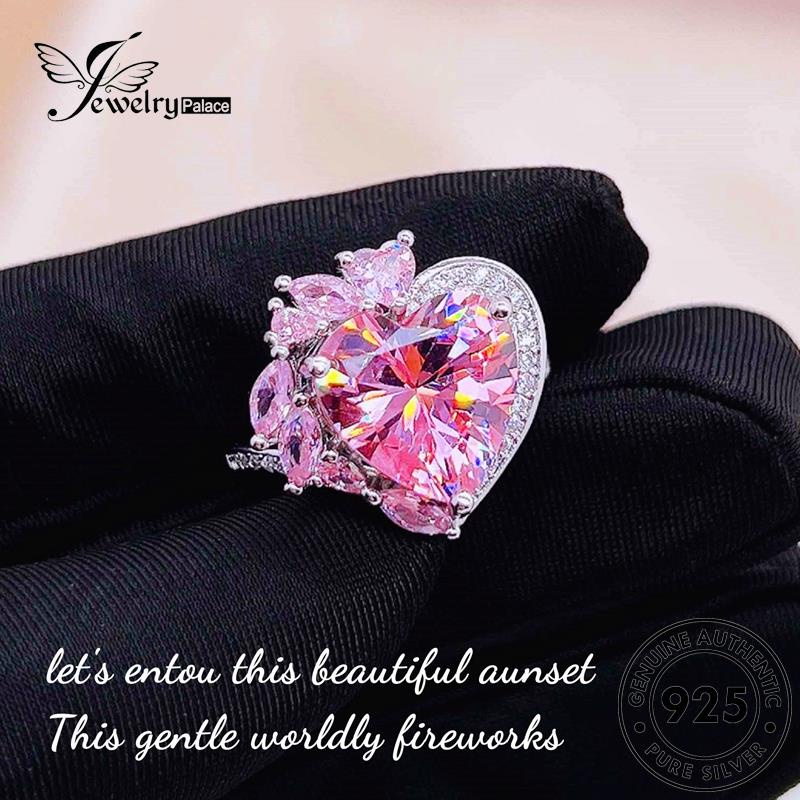 Jewelrypalace Set Hati Asli Kalung Lucu Berlian Kristal Wanita Silver Pink925 S287