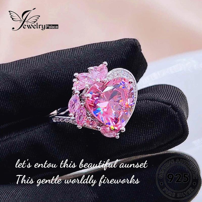 Jewelrypalace Set Hati Asli Kalung Lucu Berlian Kristal Wanita Silver Pink925 S287