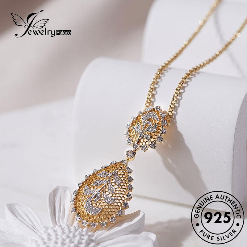 Jewelrypalace Asli Bertekstur925 Kalung Emas Perak Moissanite Wanita Berlian Set S290