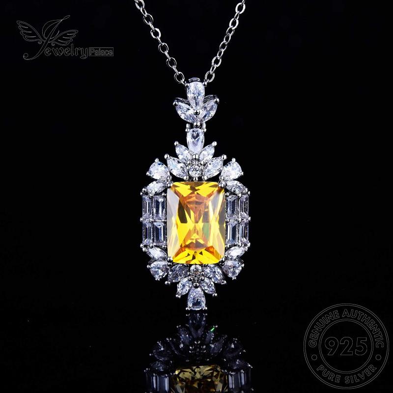 Jewelrypalace Perak Kotak925 Berlian Wanita Set Kalung Asli Citrine Temperamen S337