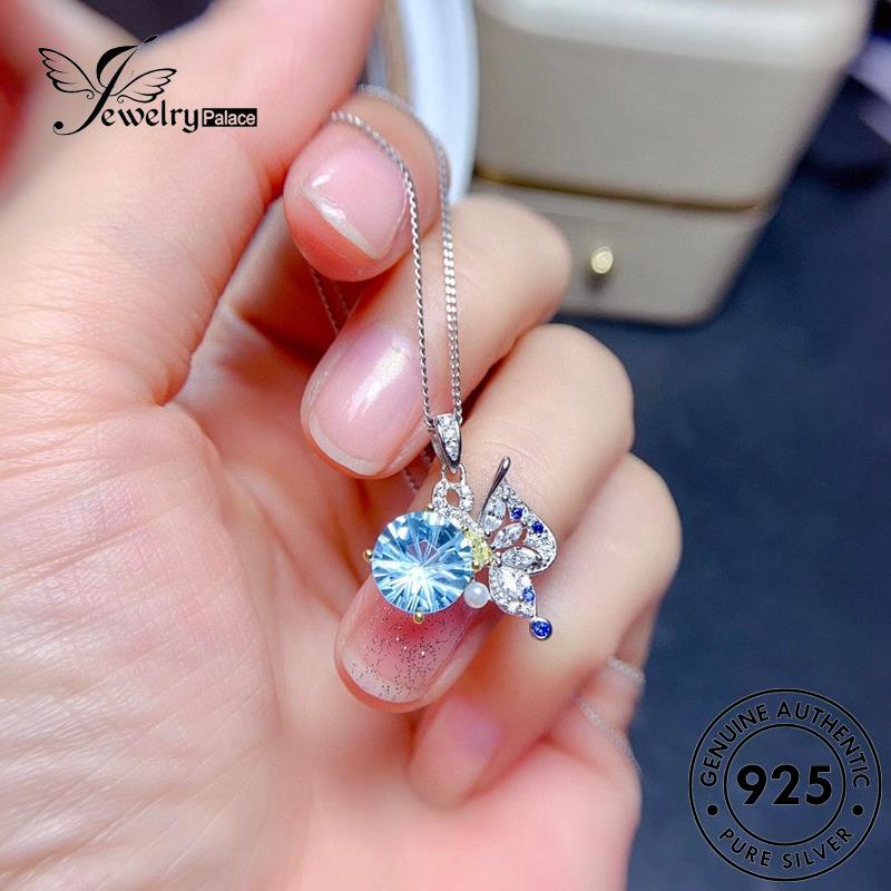 Jewelrypalace Wanita Kupu-Kupu Kreatif Set Kalung Asli925 Aquamarine Perak S414